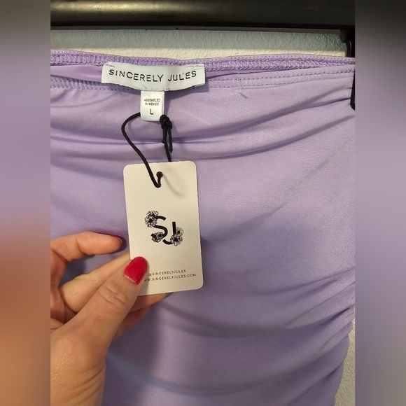 Sincerely Jules Lavender Strapless Midi Ruched Dress Women's Size Large NWT - Picture 5 of 8